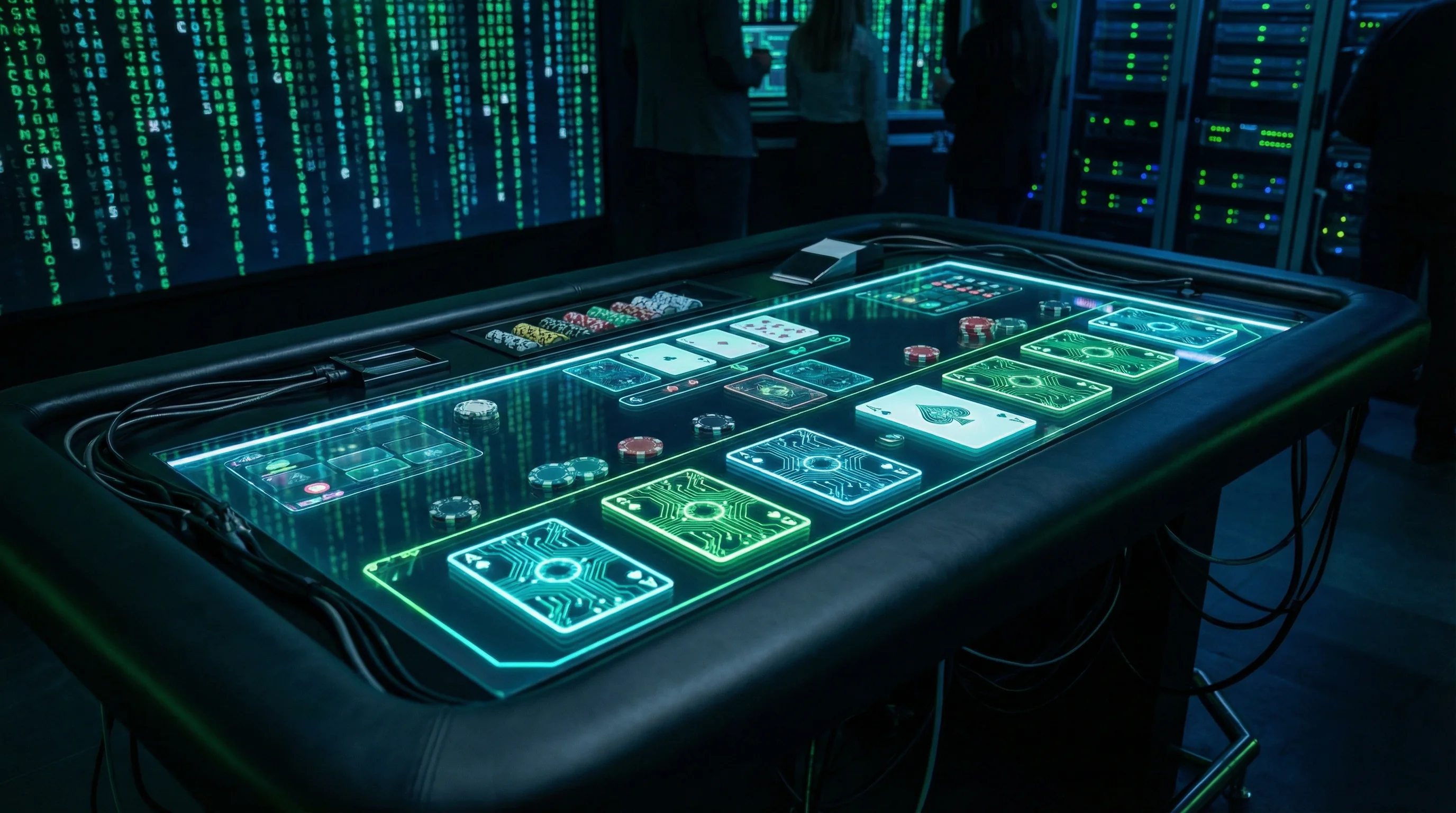 Mesa de bacará elegante com tema hacker no bullsbet